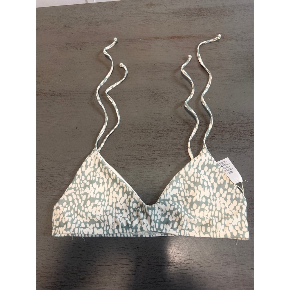 L Space Sage Green White Abstract Print Triangle Bikini Top Large Tie Shoulder